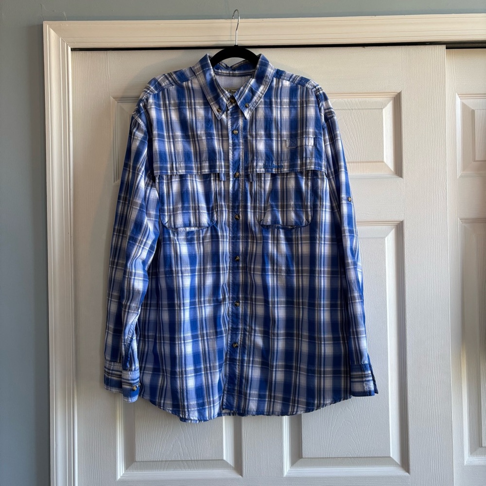 L.L. Bean Blue and White Vented Plaid Shirt